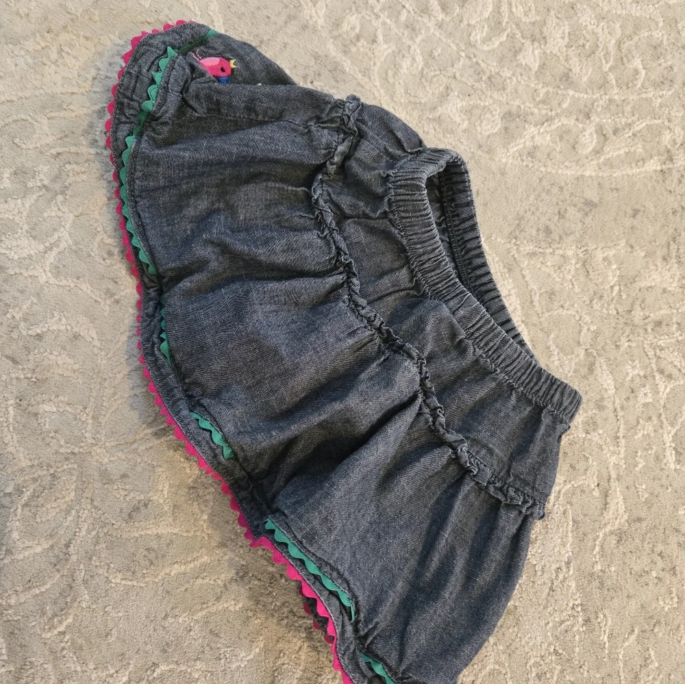 Gymboree Denim Skirt with Bear and Tree Embroidery